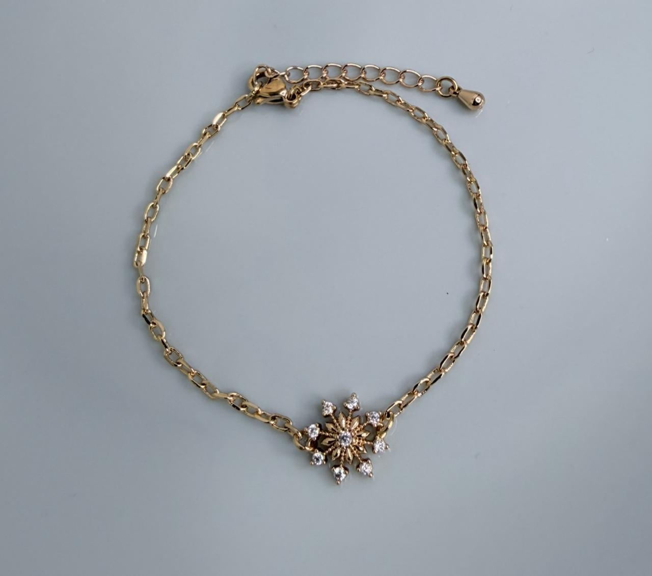 PULSERA CON DETALLE NIEVE CON CIRCONES DOBLE ENCHAPE 18K (17CM)