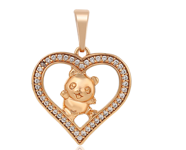 DIJE CORAZON CON OSITO Y CIRCONITAS ALREDEDOR DOBLE ENCHAPE 18K