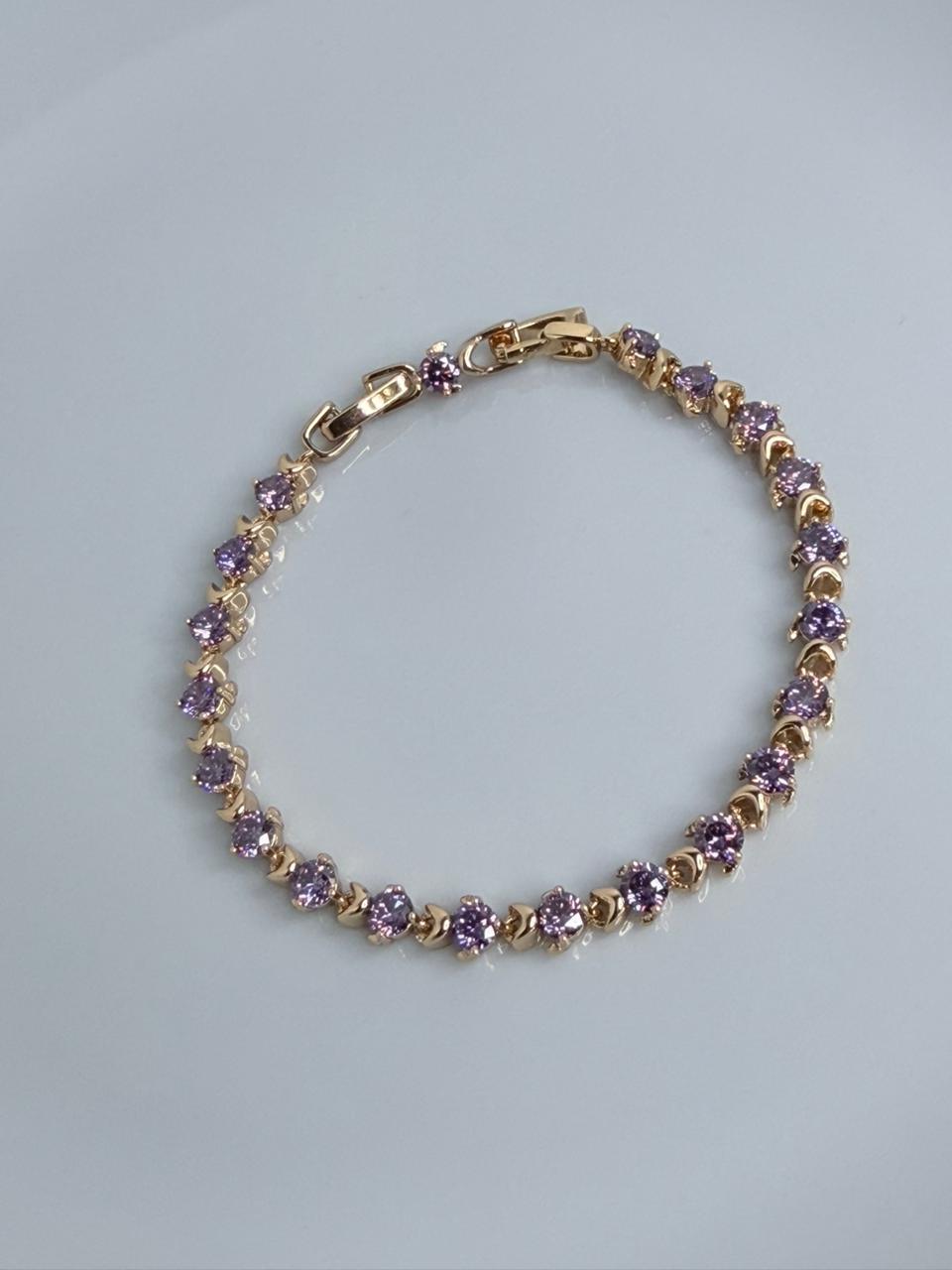 PULSERA CON CIRCONES COLOR LILA DOBLE ENCHAPE 18K(17CM+2CM)