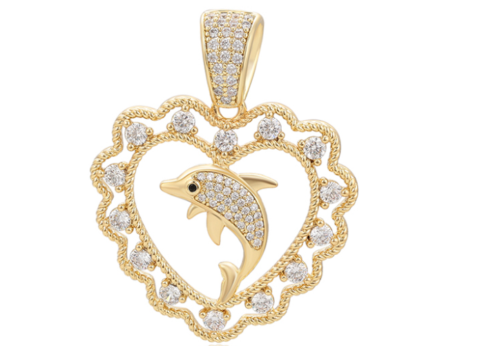 COLGANTE DELFIN CON CIRCONES ALREDEDOR  DOBLE ENCHAPE 14K