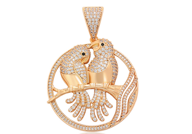 COLGANTE 2 PAJAROS DOBLE ENCHAPE 18K