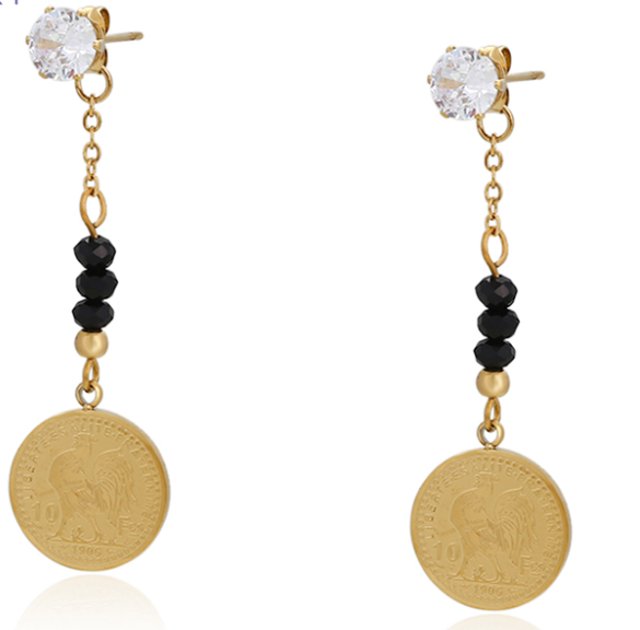 ARETE COLGANTE GALLO  DOBLE ENCHAPE 14K