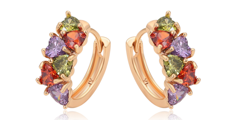 ARGOLLA CON CIRCONITA LILA, VERDE Y ROJO  DOBLE ENCHAPE 18K