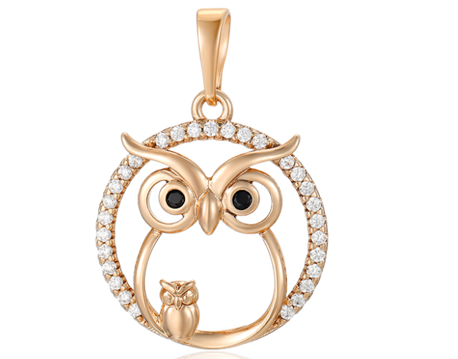 DIJE DE BUHO CON SU BEBE DOBLE ENCHAPE 18K