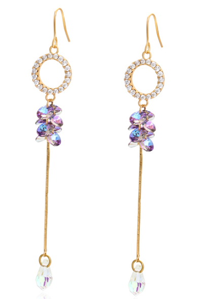 ARETE COLGANTE CON CRISTAL LILA DOBLE ENCHAPE 18K