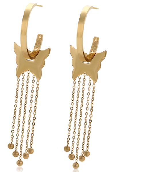 ARETE MARIPOSA CON CAIDA DOBLE ENCHAPE 14K