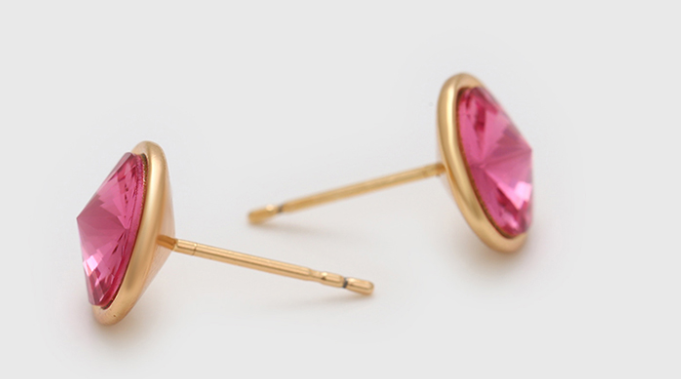 ARETE CON CRISTALROSADO DOBLE ENCHAPE 18K