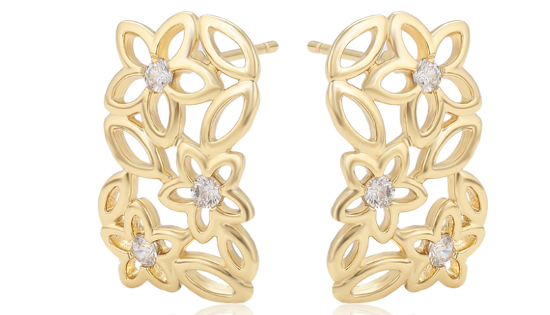 ARETE DE FLORES DOBLE ENCHAPE 14K