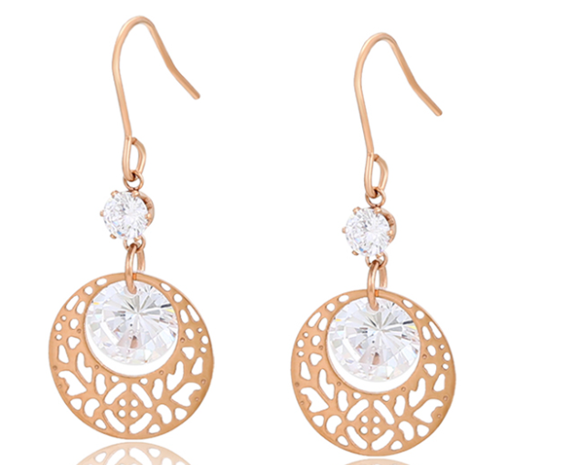 ARETE CON CRISTAL BLANCO COLOR ORO ROSE
