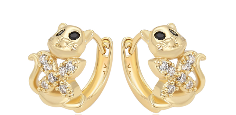 ARGOLLA GATO CON CIRCONITA BLANCA DOBLE ENCHAPE 14K
