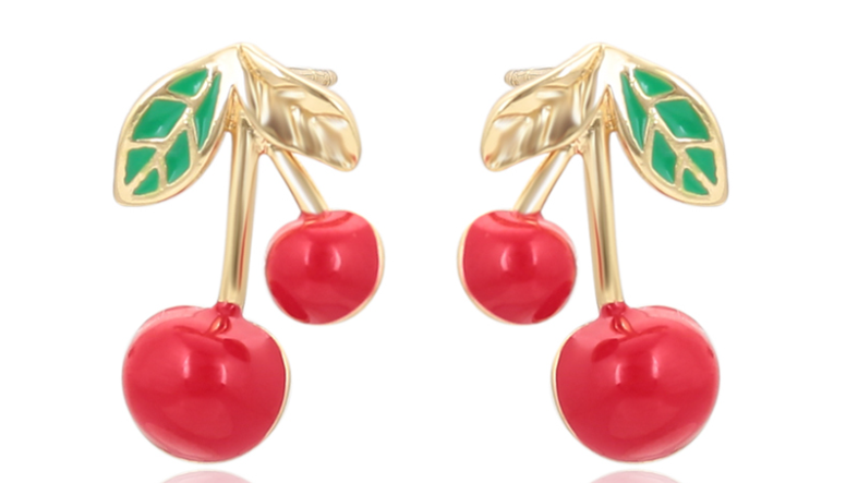 ARETE CEREZA DOBLE ENCHAPE 14K