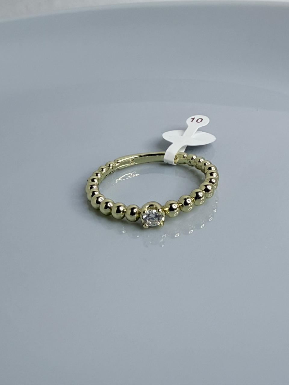 ANILLO CON 1 CRISTAL BLANCO DOBLE ENCHAPE 14K(TALLA 9)