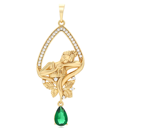 DIJE MUJER CON CIRCONITA VERDE DOBLE ENCHAPE 14K