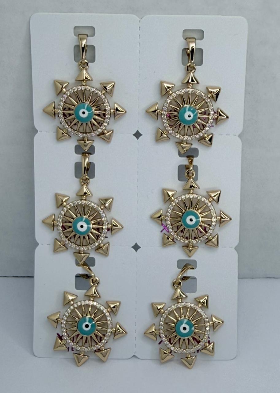 DIJE OJO TURCO CELESTE  DOBLE ENCHAPE 18K