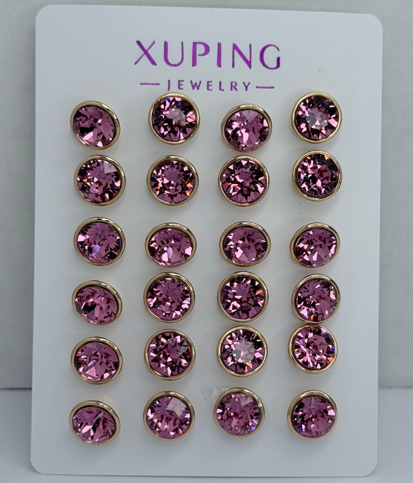 PENDIENTE  CRISTAL TIPO SWAROVSKI COLOR ROSA DOBLE ENCHAPE 18K