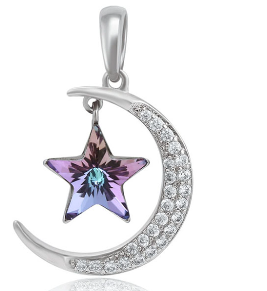 DIJE DE LUNA CHAPADO EN PLATINO CON ESTRELLA DE CRISTAL