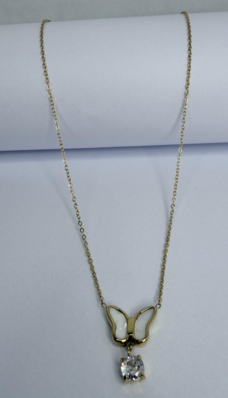 CADENA DE ACERO CON DIJE MARIPISA Y CRISTAL