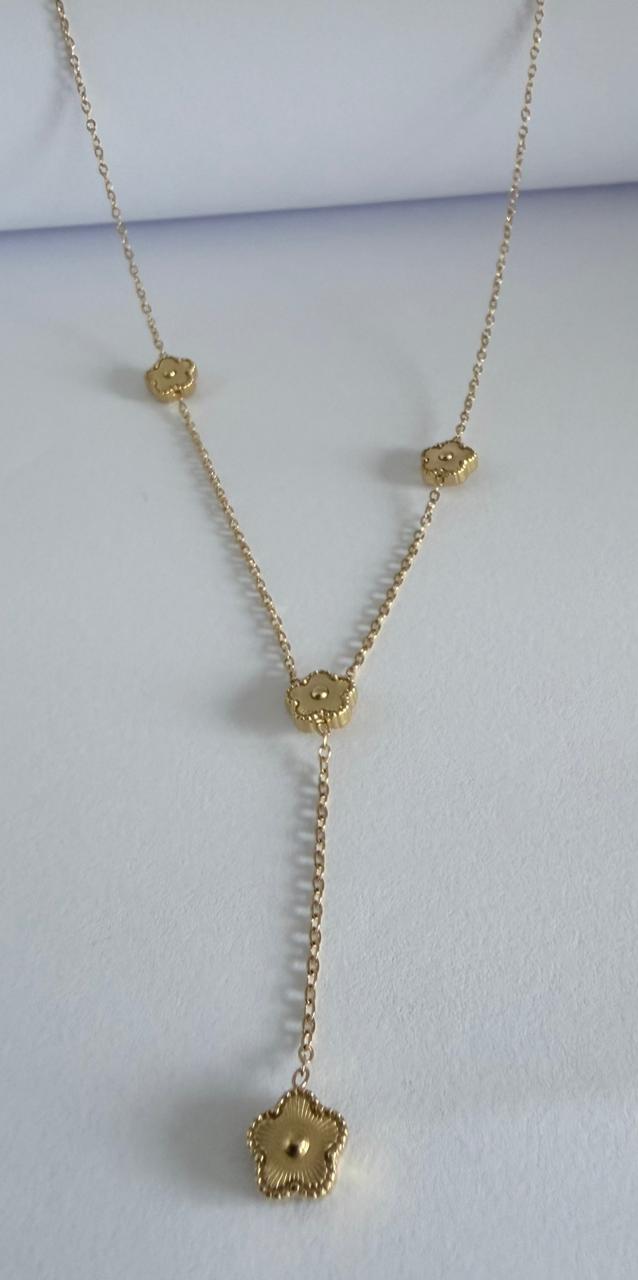 CADENA CON DETALLE DE FLORES DOBLE ENCHAPE 18K (45+5CM)