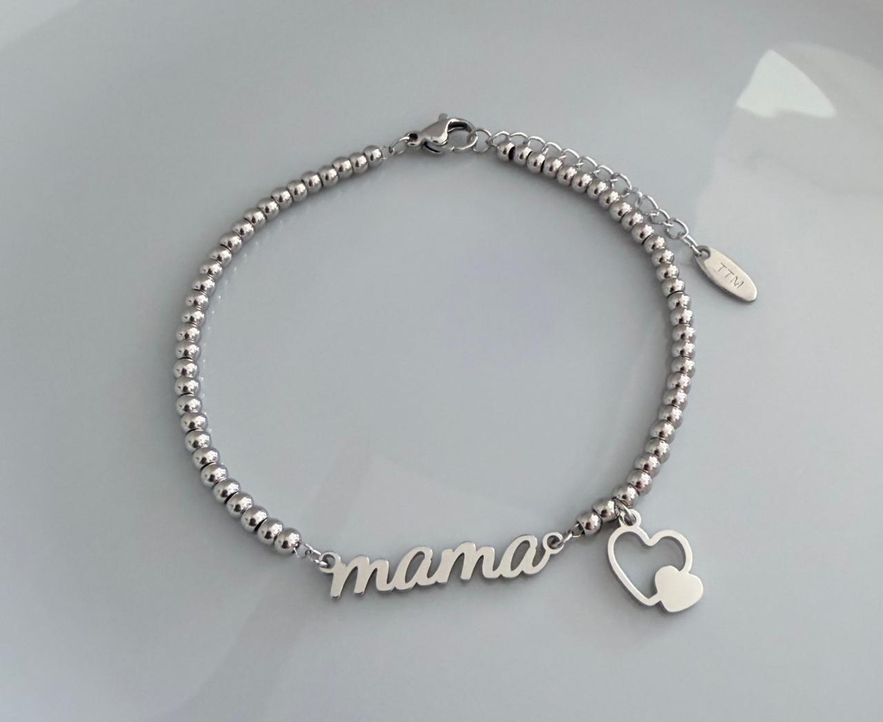 PULSERA MAMA COLOR PLATEADO (17+3CM)