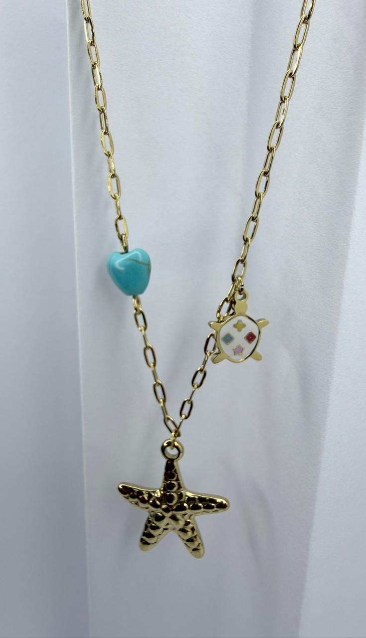CADENA CON DIJE DE ESTRELLA DE MAR   DOBLE ENCHAPE 14K (45+5CM)