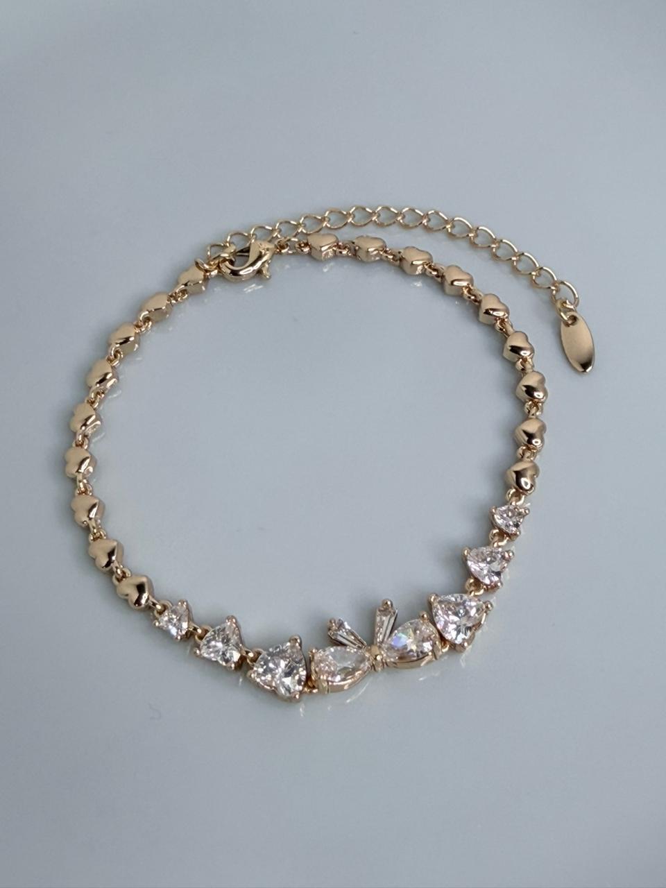 PULSERA DE CORAZON CON CIRCONITA BLANCA  DOBLE ENCHAPE 18K (16+5CM)