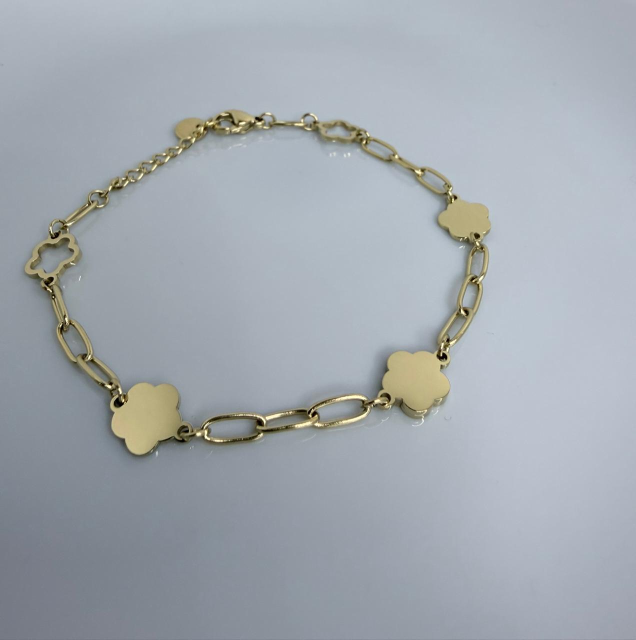 PULSERA CON FLOR  COLOR BLANCO DOBLE ENCHAPE 14K (17+3CM)