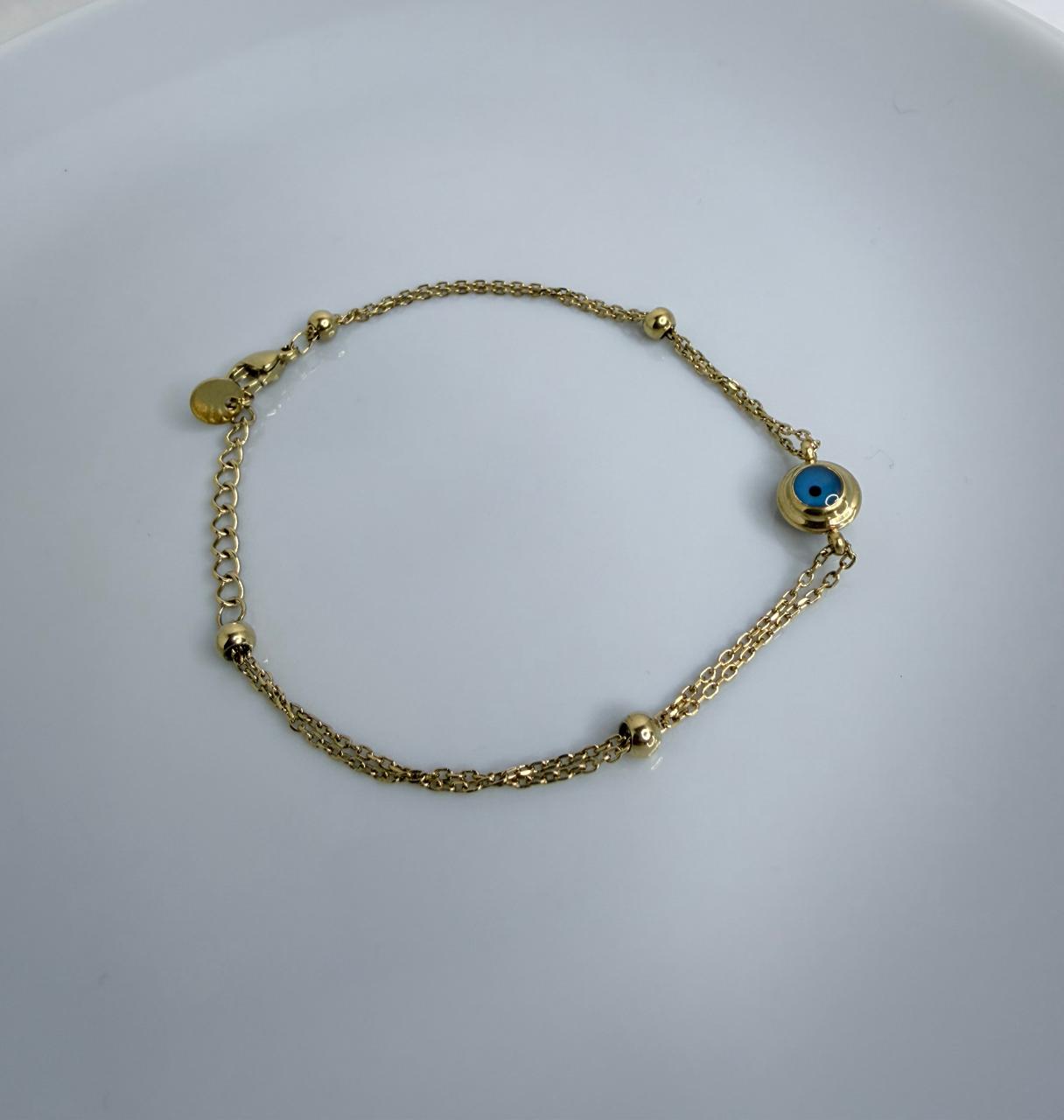 PULSERA CON OJO TURCO 17CM  DOBLE ENCHAPE 14K