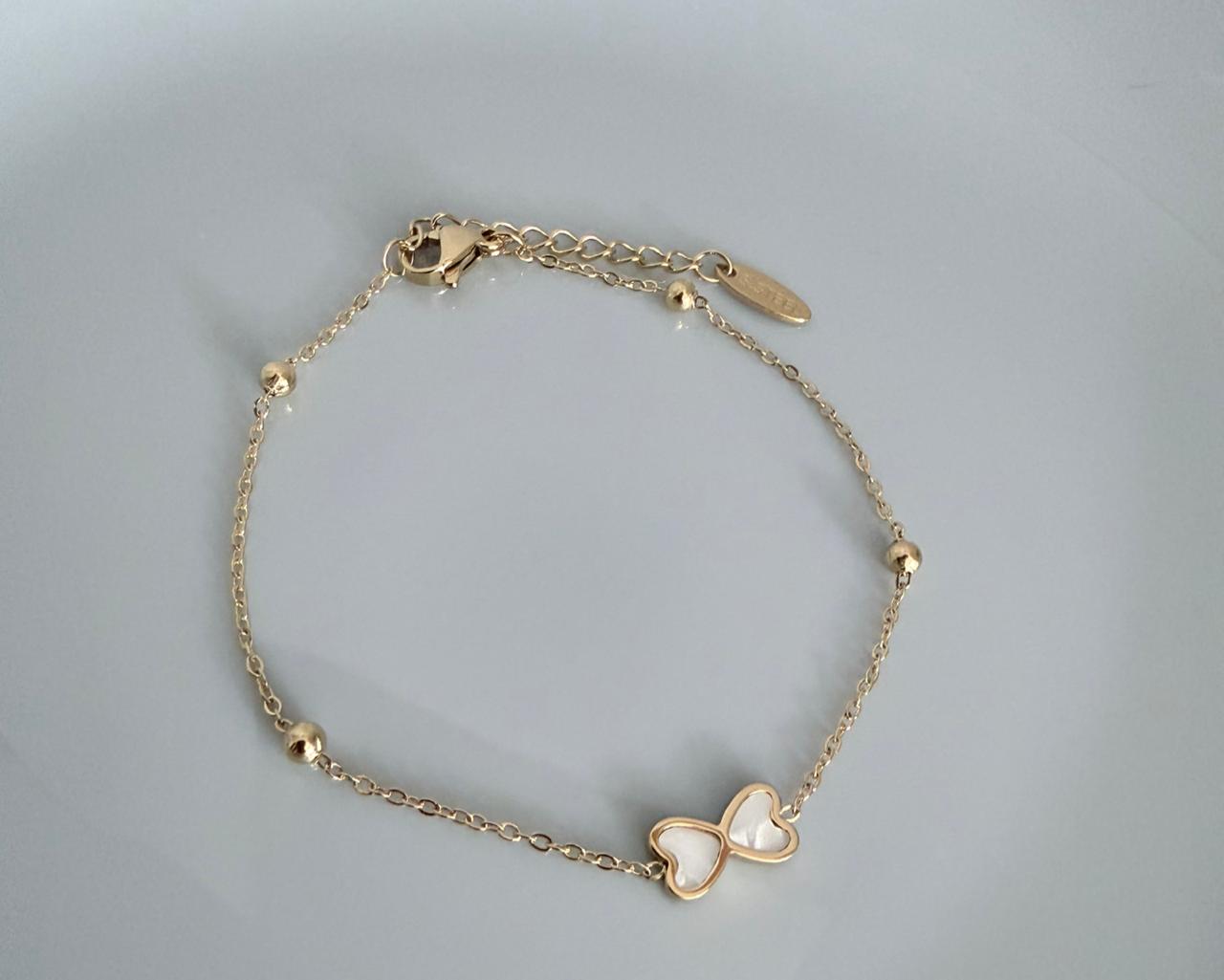 PULSERA CON LAZO BLANCO 17+3CM DOBLE ENCHAPE 14K