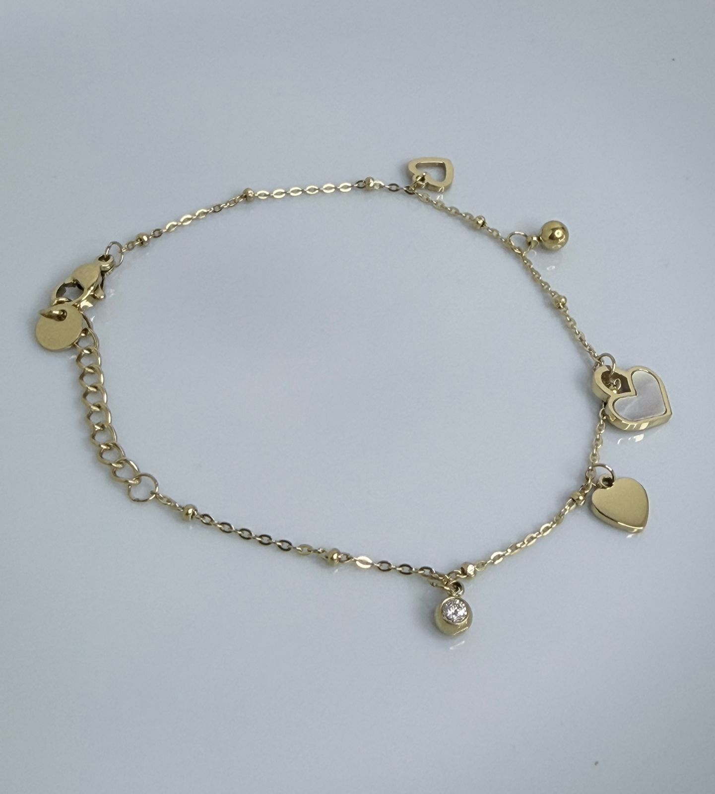 PULSERA CON DETALLE CORAZON  17CM DOBLE ENCHAPE 14K