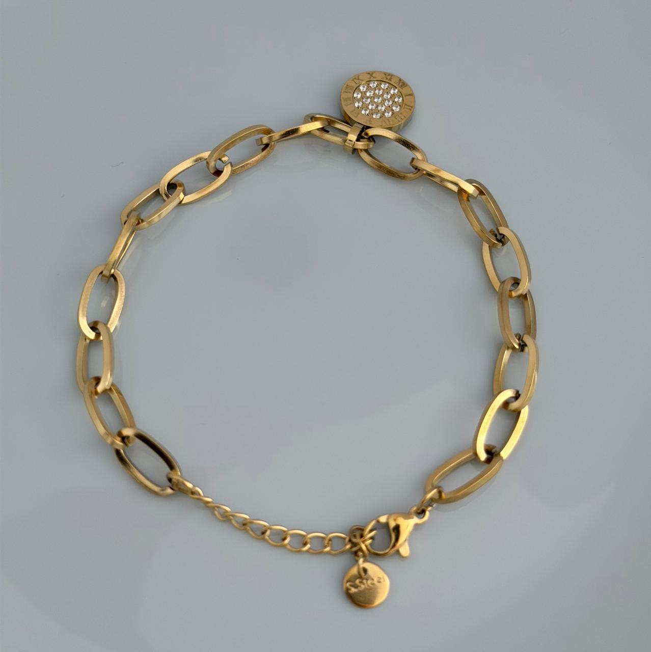 PULSERA CON DETALLE REDONDA CON MINI CIRCONITAS  DOBLE ENCHAPE 14K