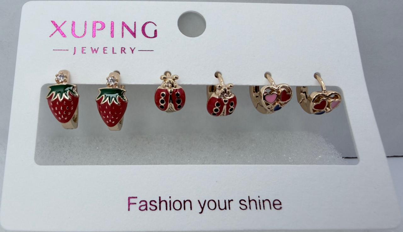 ARGOLLAS 3 PARES PARA NIÑA DOBLE ENCHAPE 18K