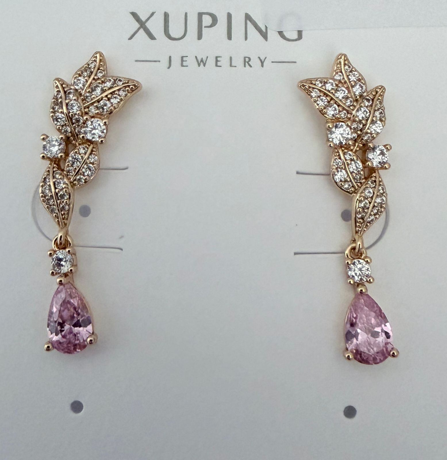 ARETE COLGANTE  CON CIRCONITA BLANCA Y ROSADA DOBLE ENCHAPE 18K