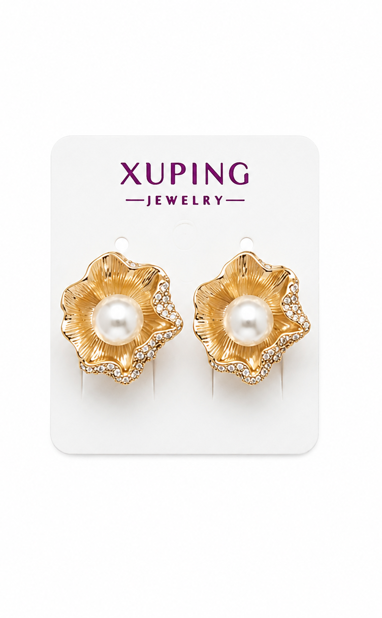 ARGOLLA FLOR CON PERLA  DOBLE ENCHAPE 18K
