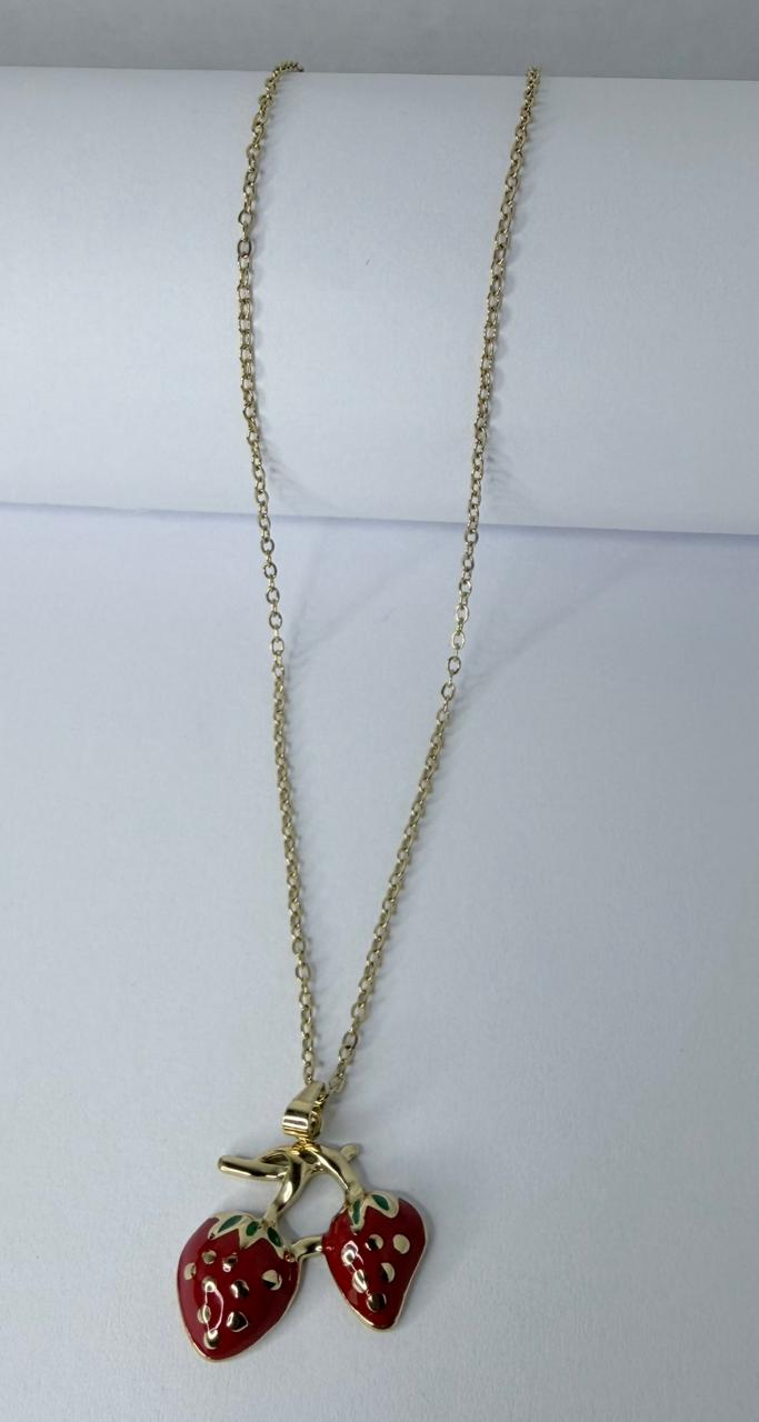 CADENA CON DIJE FRESA ESMALTADO DOBLE ENCHAPE 14K (45CM + 5CM)