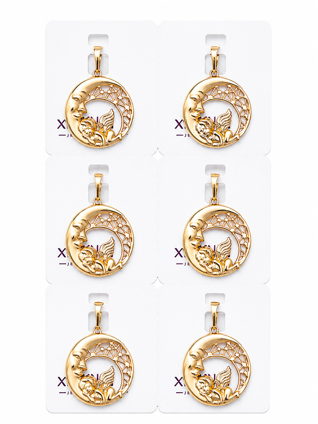 DIJE LUNA CON ANGEL DOBLE ENCHAPE 18K