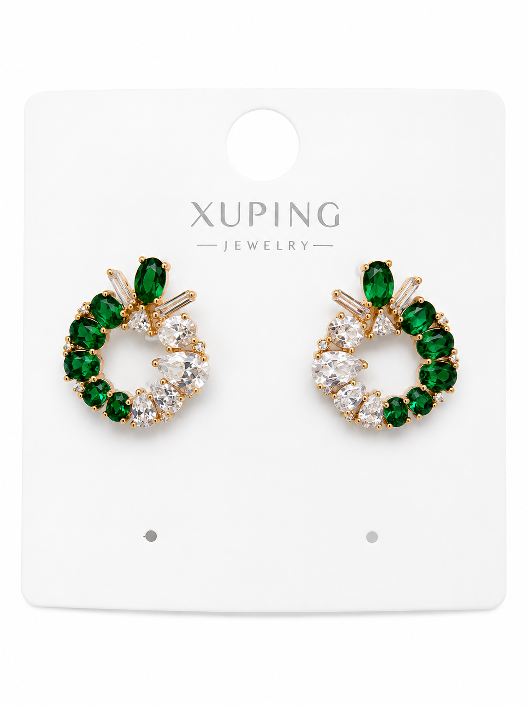 ARETE CON CIRCON BLANCO Y VERDE DOBLE ENCHAPE 18K