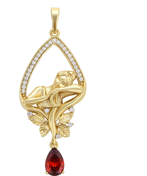 DIJE MUJER CON CIRCONITA ROJO DOBLE ENCHAPE 14K