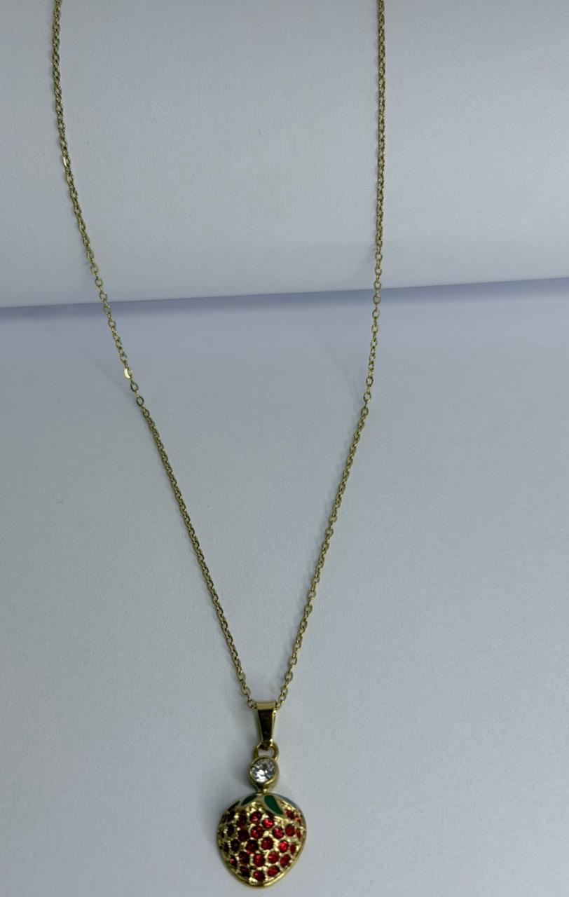 CADENA CON DIJE  FRESA CON CRISTALES DOBLE ENCHAPE 14K (45CM+5CM)